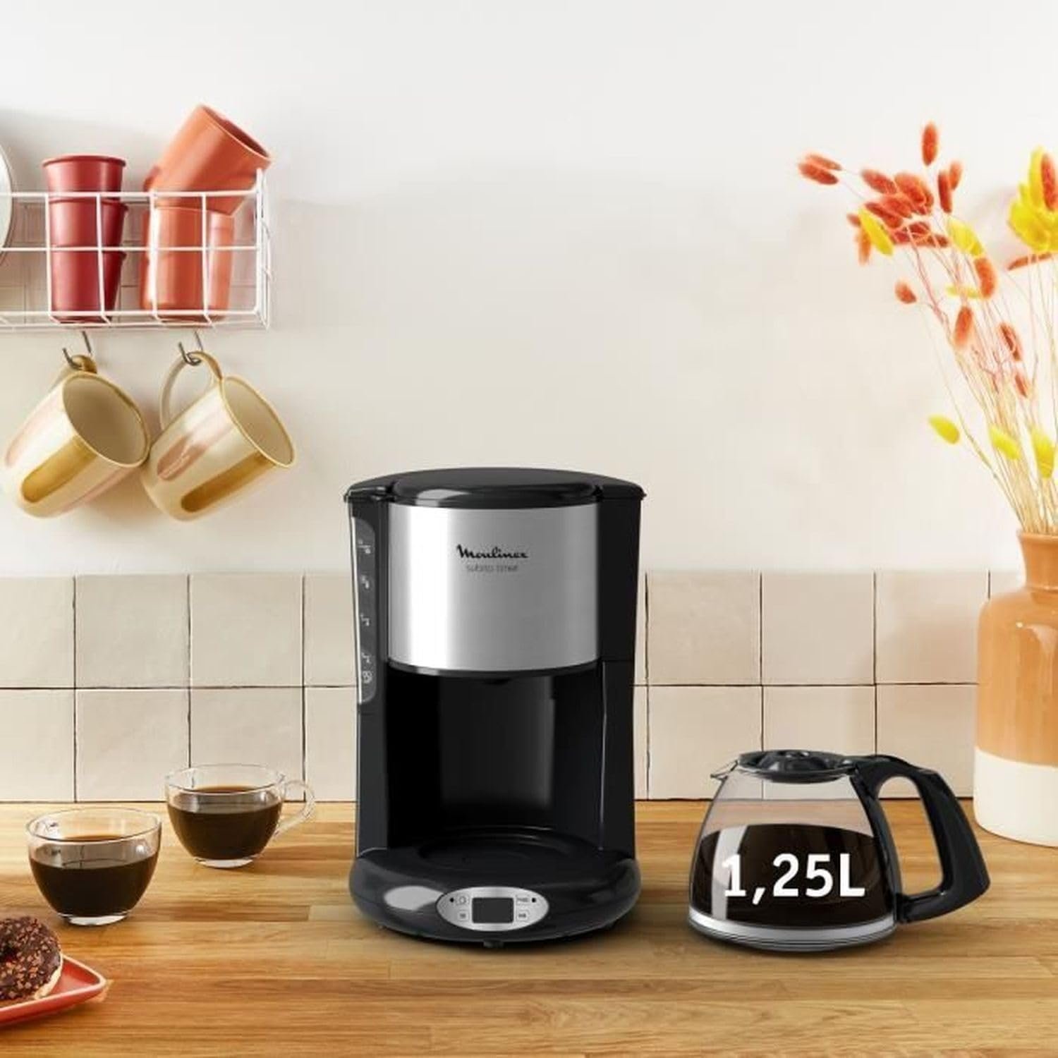 Cafetière avec filtre inox Moulinex Programmable 1,25 L, 10 à 15 tasses,  Moulinex FG362810 Noir – Image 3