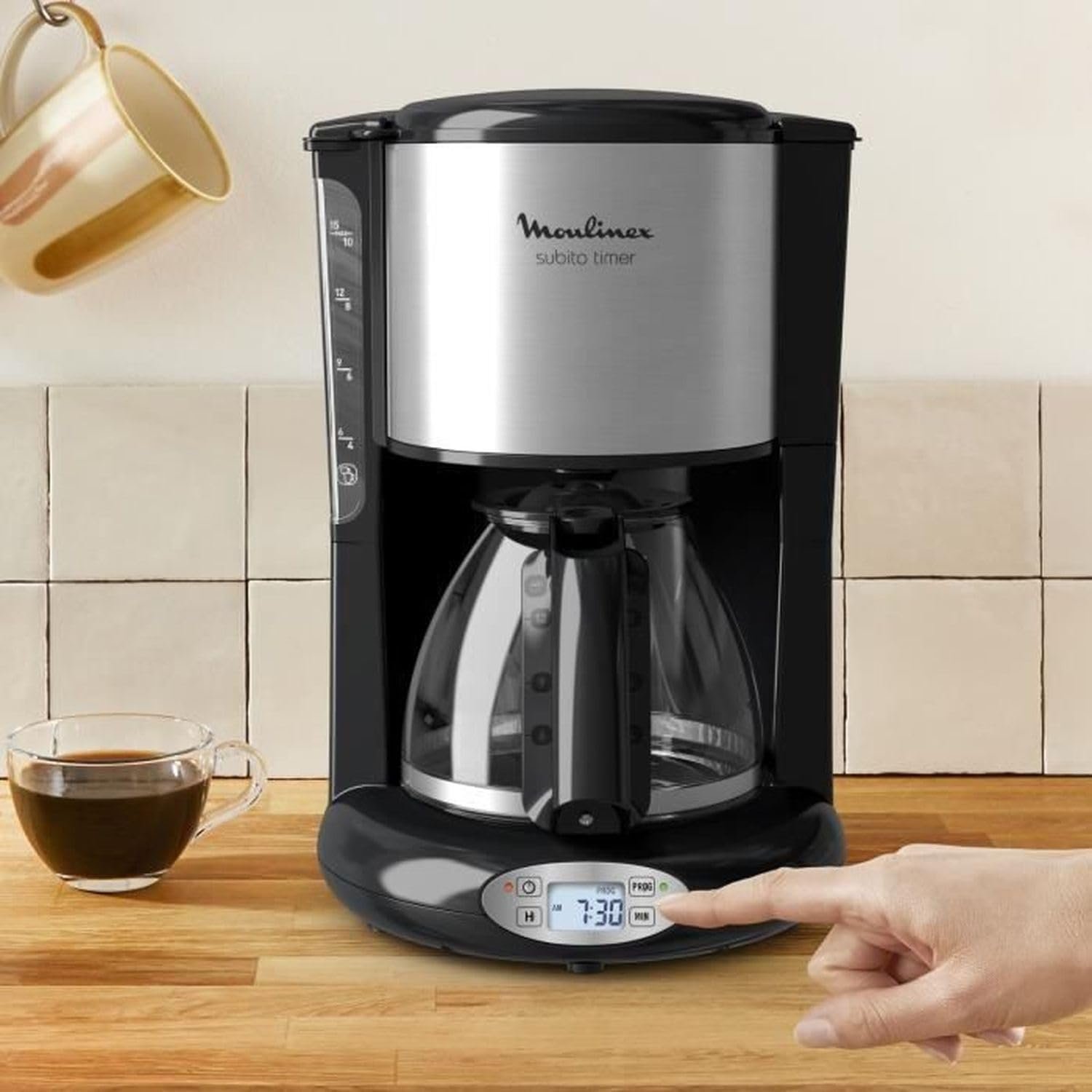 Cafetière avec filtre inox Moulinex Programmable 1,25 L, 10 à 15 tasses,  Moulinex FG362810 Noir – Image 2